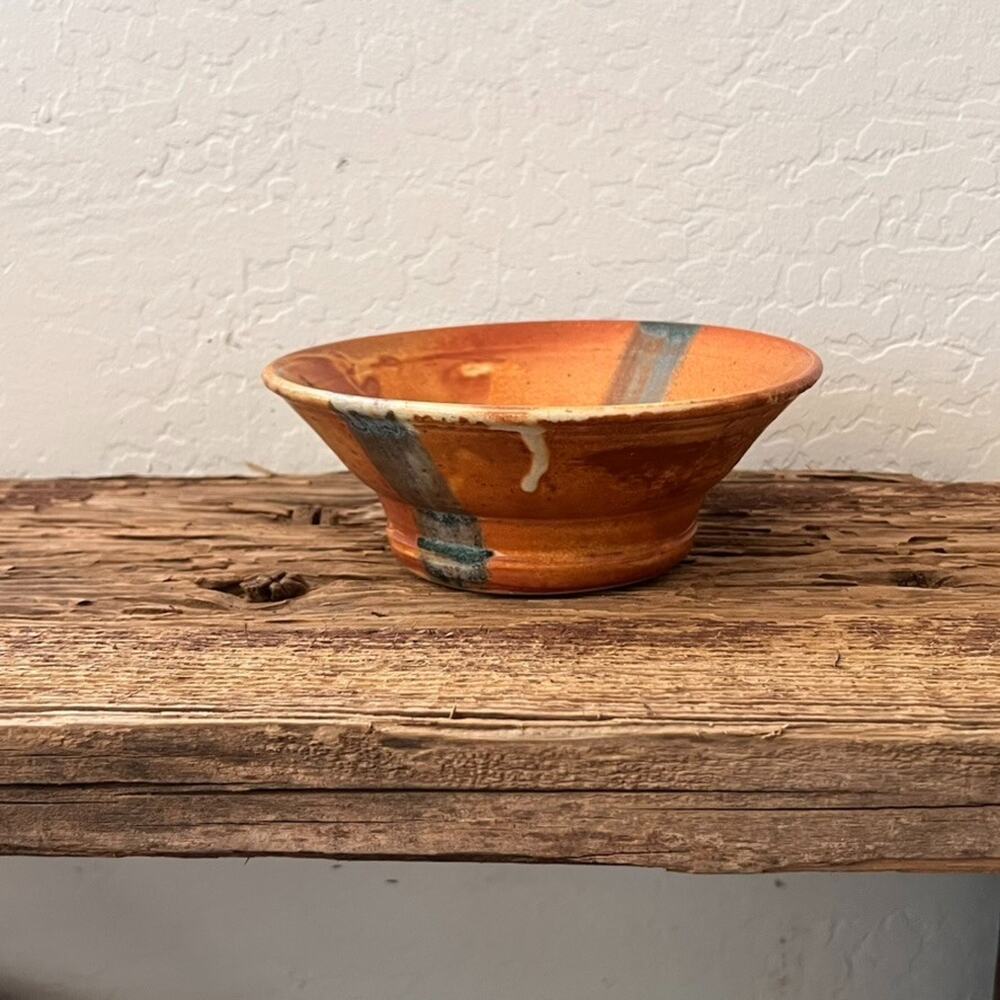 Art Studio Pottery Bowl Warm Tones Single Stripe MCM 6.75" - Picture 4 of 16